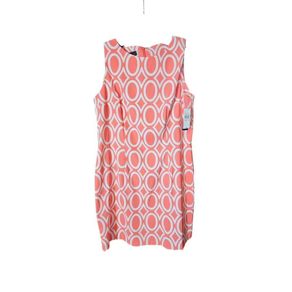 Alyx Dress Womens 18 Coral White Geometric Print Stretch Twill Sheath Sleeveless